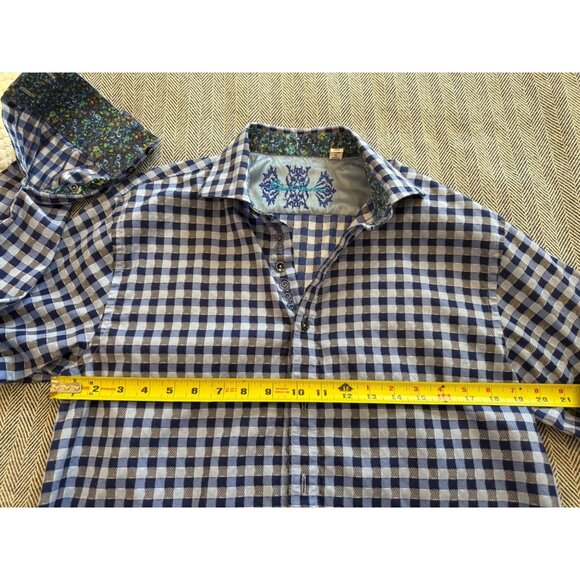 Mens Robert Graham Blue & White Gingham Button-Up Shirt With Embroidered - Picture 9 of 11